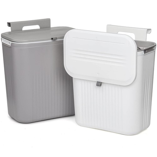 2 Pack 2.4 Gallon Kitchen Compost Bin Hanging Trash Can with Lid Garbage Can ...