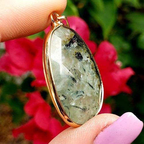 Colgante de piedras preciosas curativas de cristal natural Prehnita con epidota de África - #1 - Imagen 2 de 6