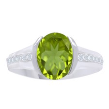 Oval Cut Simulated Green Peridot Solitaire With Accents Ring Sterling Silver