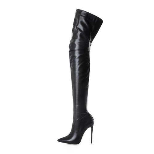 Sexy Lady Patent Leather Pointy Toe Thigh High Over Knee Boots Stiletto Shoes - Afbeelding 3 van 15