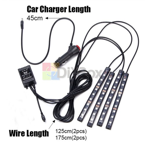 4X 9 SMD LED RGB LED Strip Lights Music Wireless Remote Control For Car Interior - Picture 7 of 31