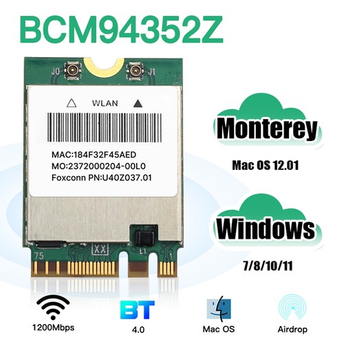 BCM94352Z M.2 NGFF WiFi Bluetooth Card for Sonoma macOS PC Windows Plug and Play - Afbeelding 2 van 7