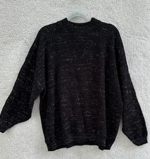 Classic Essentials Sweater Womens Large Black Shimmer Flower Turleneck