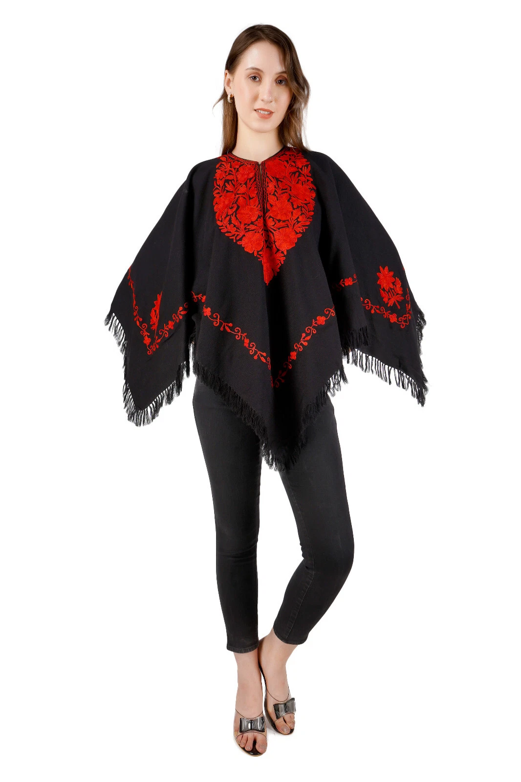 Kashmiri Poncho, Aari Embroidered Poncho, Poncho For Women, Woollen Poncho