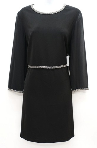 Kensie Black Sheer Three-Quarter Sleeve Embellishment Dress 12 - Foto 1 di 5