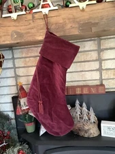 1 Vintage TARGET Threshold Burgundy Red Wine Velvet CHRISTMAS STOCKING Tassels