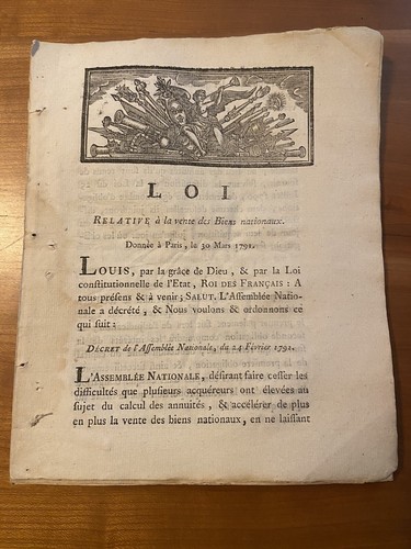 Révolution / Louis XVI /Biens nationaux / 1791, Toulouse - Imagen 1 de 3