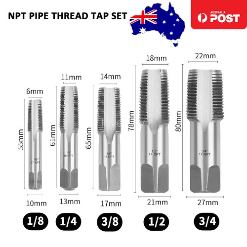 5X Pipe Thread Tap Set Taper NPT Screw Cutting 5PCS HSS 1/8" 1/4" 3/8" 1/2" 3/4" - Picture 20 of 22