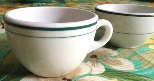 VTG Syracuse China Restaurant Ware Green Stripe White Coffee Mug Cup MCM + bonus