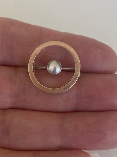 antique vintage small 9ct rose gold circle single pearl brooch - Picture 2 of 10