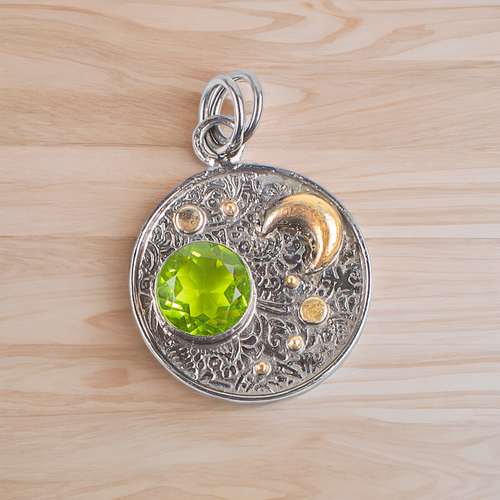 Peridot Gemstone 925 Sterling silver Handmade Two Tone Beautiful Pendant For,, - Picture 2 of 6