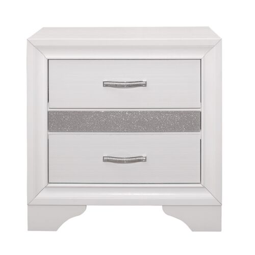 4 PC GLITTERY WHITE FAUX LEATHER QUEEN STORAGE BED NS DRESSER BEDROOM FURNITURE - Picture 3 of 7