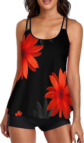 Womens 2025 Tankini Swimsuits Tummy Control Flowy Swimwear Two Piece Bathing Sui - 第 10/12 張圖片
