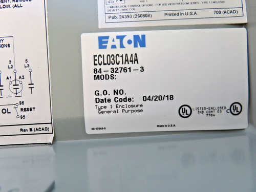 Eaton Cutler Hammer ECL03C1A4A Lighting Contactor Nema 1 Enclosure 110/120V - Picture 5 of 7