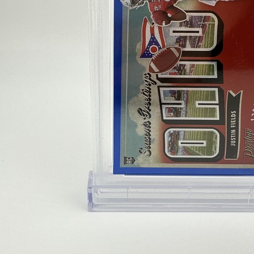 2021 Prestige Justin Fields Seasons Greeting RC Blue X/P /249 PSA 10 - Picture 7 of 8