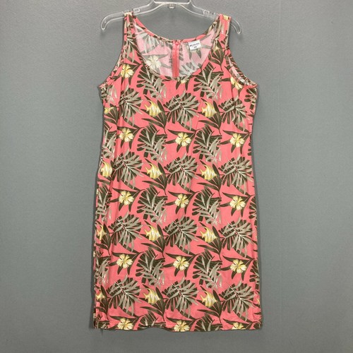 Vintage Columbia Kleid Damen L rosa grün Hawaii Blumen Hibiskus ärmellos  - Bild 1 von 11