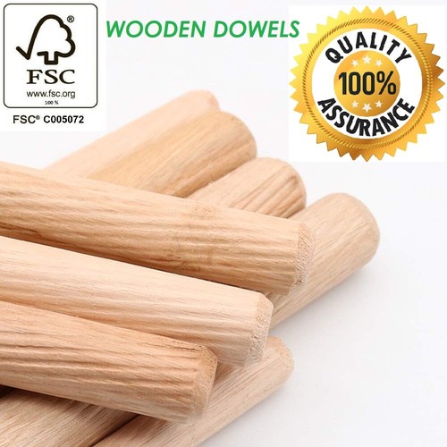 WOODEN DOWELS 6mm 8mm 10mm 12mm Hardwood Chamfered Fluted Pin Wood