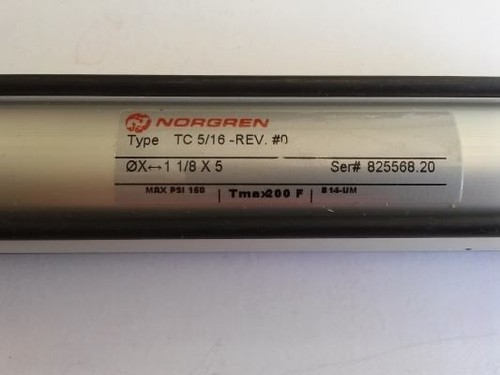 NORGREN Type TC 5/16 -REV. #0, TC-5/16-1 1/8 X 5 Air Cylinder N.O.S. - Picture 3 of 3