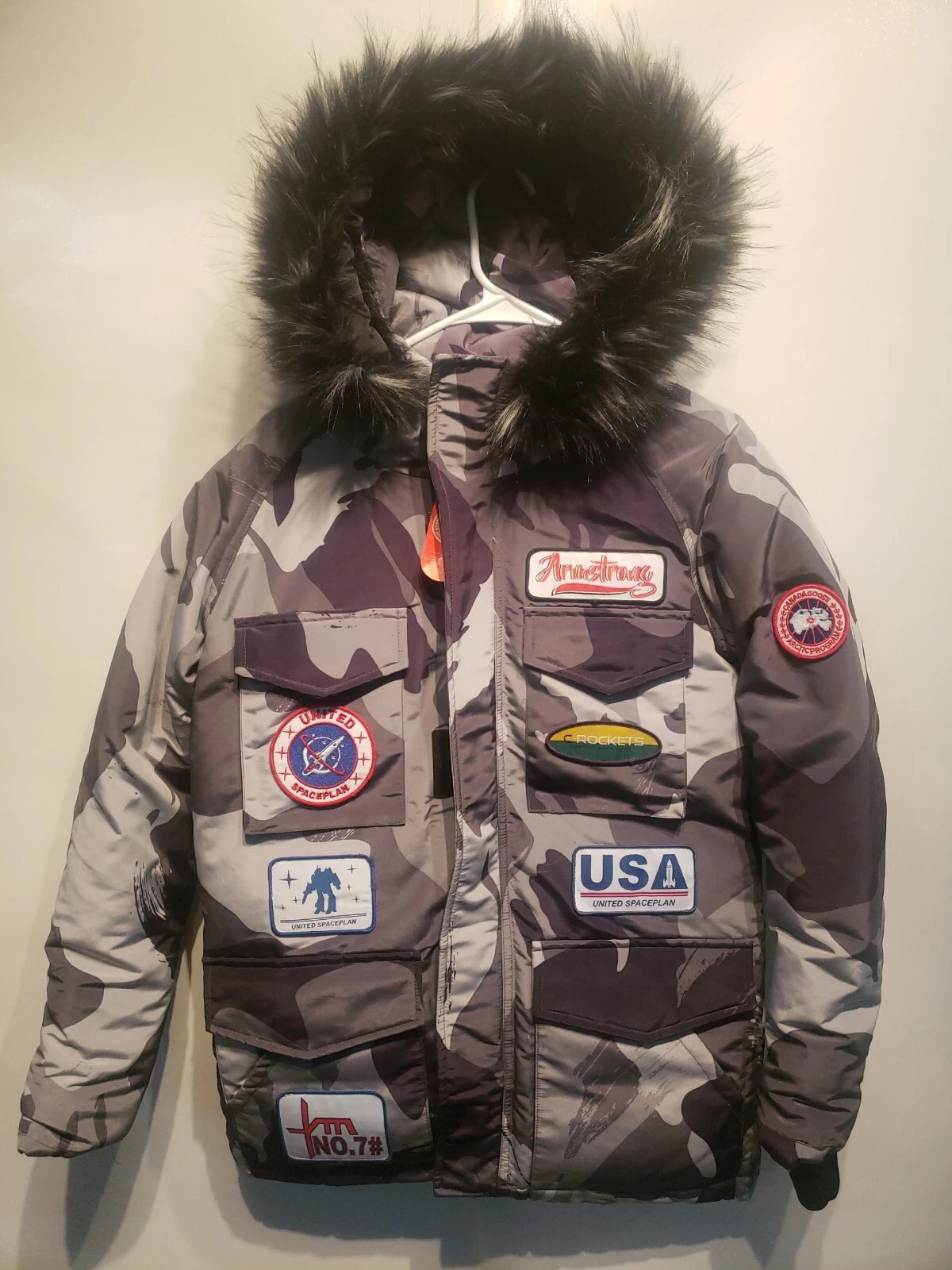 Piumino mimetico nuovo con etichette Canada Goose con cappuccio Armstrong Mode mimetico donna XXXL