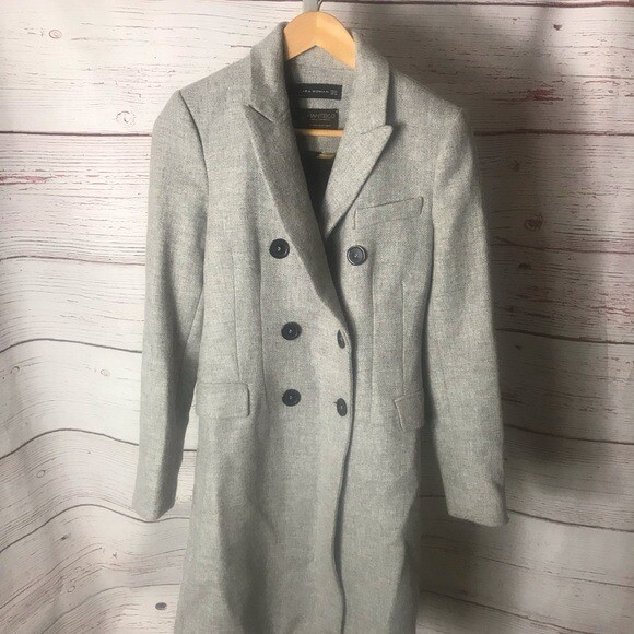 Zara Manteco Gray Wool Blend Long Pea Coat NWOT