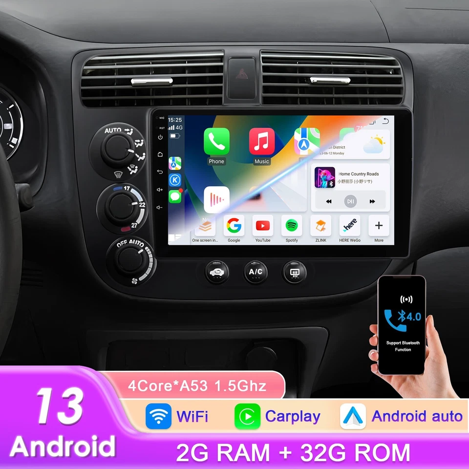 PARA HONDA CIVIC ANDROID 2000-2005 AUTO APPLE CARPLAY COCHE ESTÉREO GPS NAVEGACIÓN RADIO Foto 2 de 4