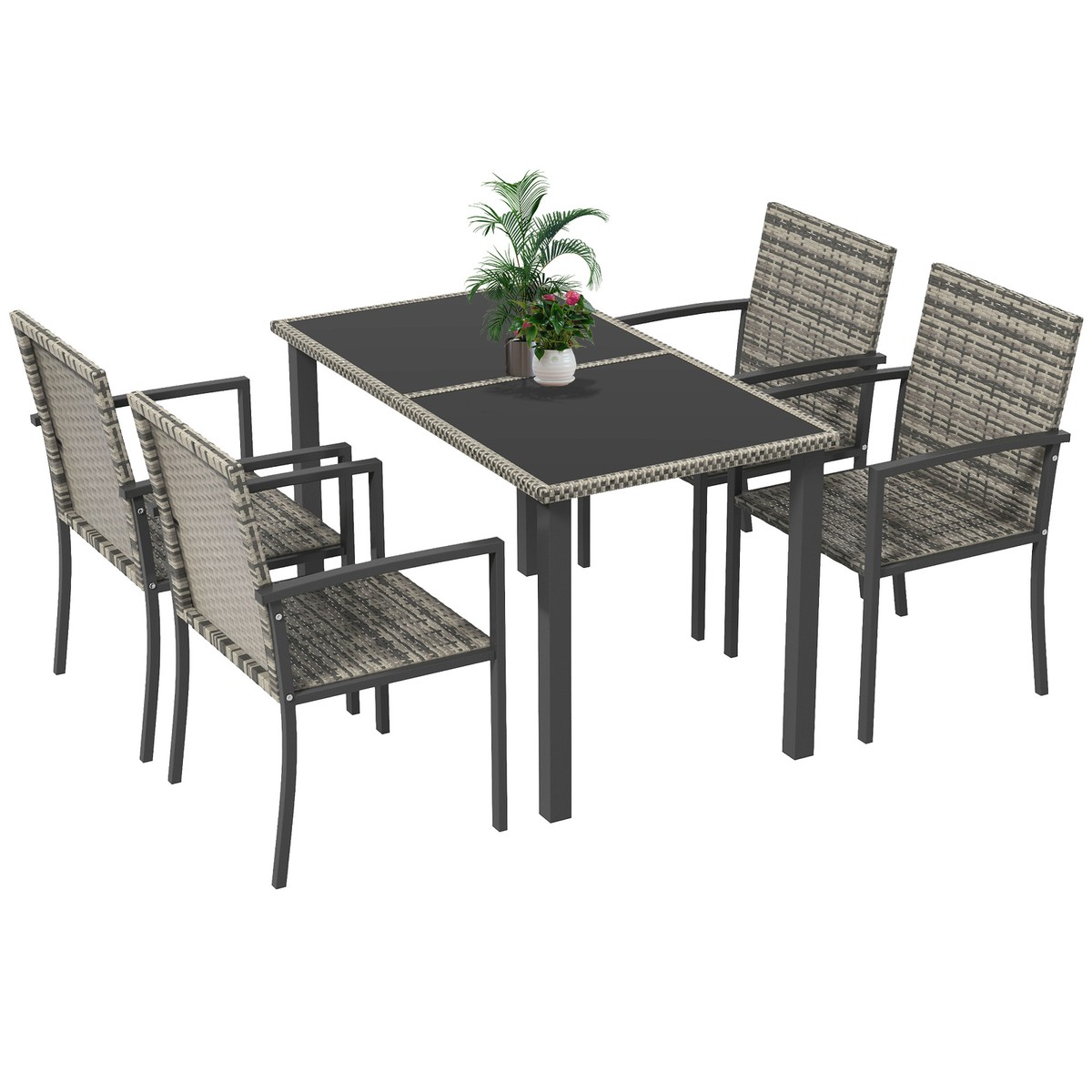 Outsunny 4 Seater Rattan Garden Furniture Set w Glass Tabletop Mixed Grey eBay