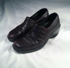 Dansko Aubrey Pleated Slip-on Heels Clogs Shoes Brown Leather Sz 40 US Sz. 9.5 