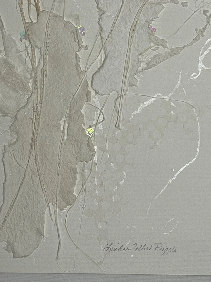 Lápiz de arte de medios mixtos firmado por Linda Talbot Pizzolo 13 X 10 blanco sin marco Foto 2 de 4