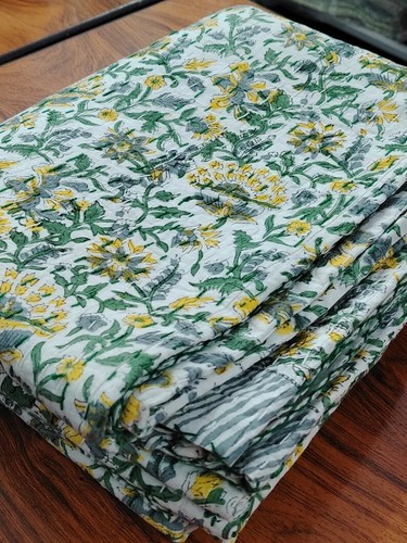 Floral Bedspread Cotton Kantha Quilt Hand Block Indian King Size Handmade Throw - Picture 3 of 5