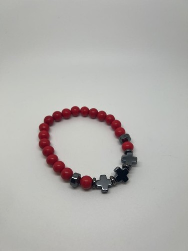 Bracelets Natural Stone 8mm Cross Elastic Rope Black, Red Line and Tiger Eyes - Picture 15 of 18