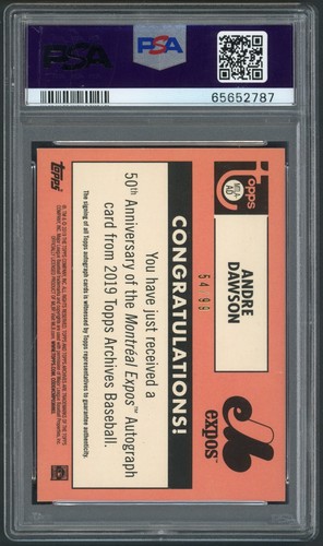2019 Topps Archives Andre Dawson PSA 8 NM-MT HOF 50th Anniversary Expos Auto /99 - Picture 2 of 2