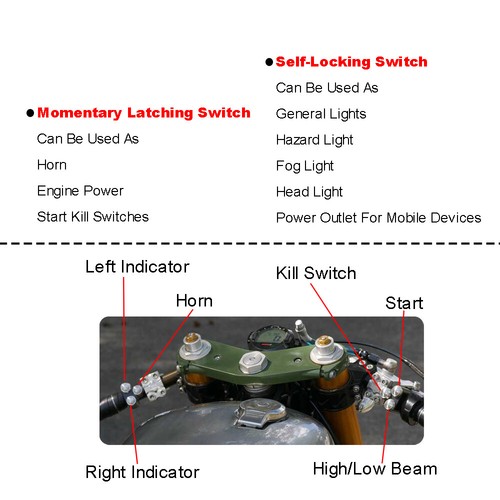 CNC 1 Self-Locking 2 Momentary Buttons Switch For Harley 1" 7/8" Motorcycle Bar - Picture 10 of 16