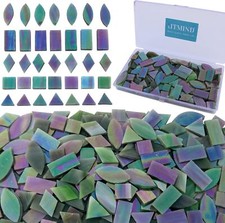 Iridescent Glass Mosaic Tiles For Crafts, 240 Pieces 5 Shapes Mixed Stai