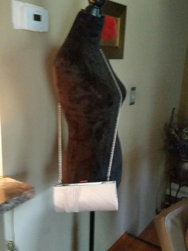 Charming  'RSVP' Clutch~Shoulder Purse...Champagne Satin with Silver Trim... - Picture 6 of 8