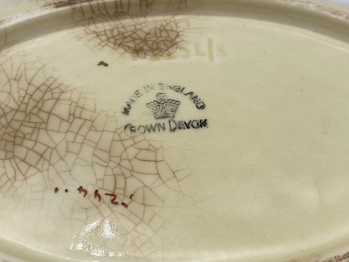 Vintage Crown Devon Serving Plate Dish Porcelain Basket Weave Flowers 1930' - Picture 4 of 8