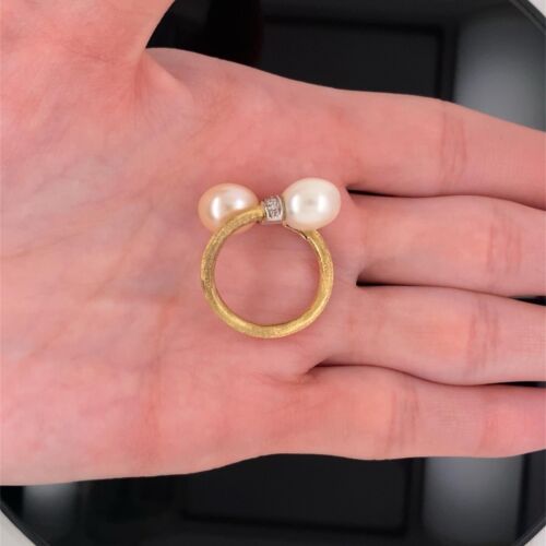 Marco Bicego 18k Yellow & White Gold Diamond Pearl Crossover Ring $2700 - Picture 8 of 14