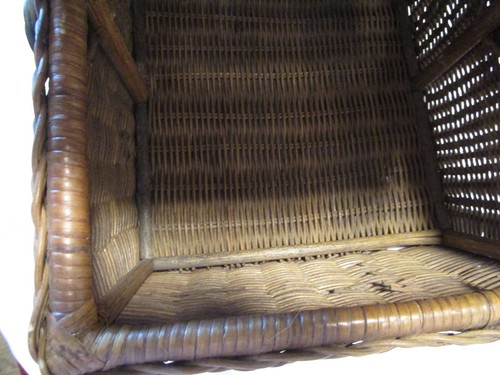 vintage Wicker wood frame basket metal hinges 2 lids storage carved décor 18.5"W - Picture 8 of 17