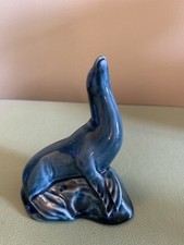 Vintage Poole Pottery Seal Ornament Figurine, Blue Glaze Earthenware