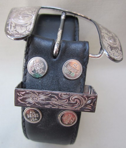 Vintage Women's "Al Beres" Black Leather Belt Sterling Silverplate Hardware sz28 - Picture 4 of 7