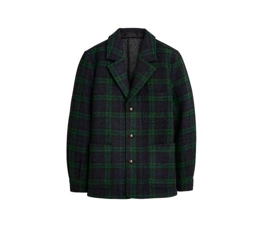 NWT JCrew Ludlow Overcoat Jacket Mens Large Navy Blue Green Plaid Shetland Wool - Picture 10 of 10