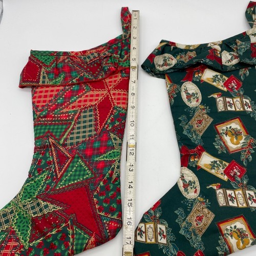 Set Of 2 Fabric Christmas Stockings Holiday Festive Prints Red Green Plaid - Picture 8 of 8