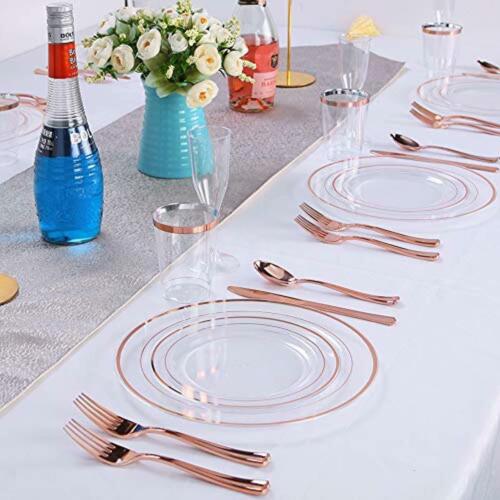 Rose Gold Plates 72 Pieces & Plastic Forks 72 Pieces, Small Cake Plates 7.5 inch - Picture 5 of 6