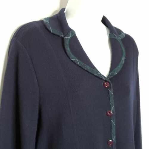 NUOVO Pendleton maglione cardigan lana M verde navy bordo a quadri preppy università - Foto 2 di 5