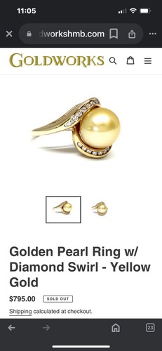 NWT South Sea Gold Pearl + Champagne Diamonds Ring Size 9 14K Over 925 Sterling - Picture 14 of 16