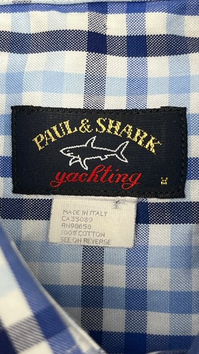 Paul Shark Yachting Mens Shirt M Blue Check Long Sleeve Button Up Made In Italy - Picture 5 of 11