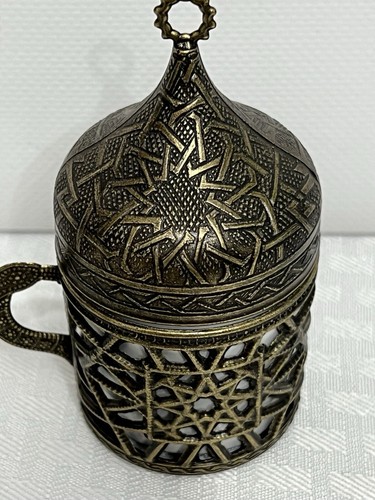 Ottoman Turkish Moroccan Bronze /Copper Tiny Coffee Cup 4”x 2” Very Nice - Picture 2 of 8