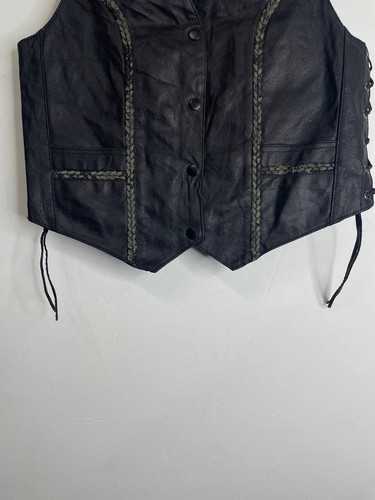 Vintage Black Leather Biker Vest Diamond Plate Genuine Leather Size M - Picture 2 of 8