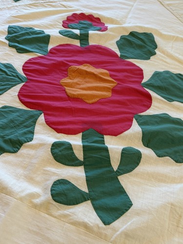 Antique Hand Stitched Quilt Topper Unfinished Applique Whig Rose 65”x80 - Picture 10 of 23