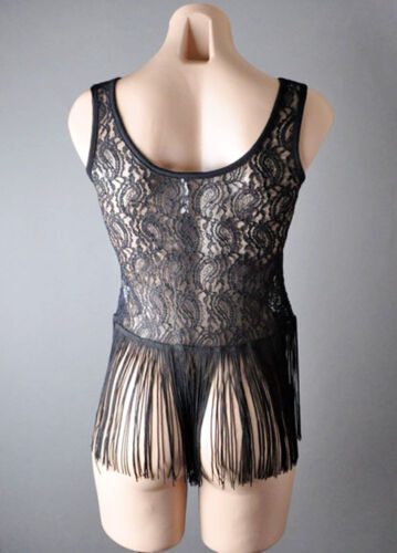 Canottiera nera da donna sera pizzo zingara hippie indie boho frange S M L - Foto 4 di 7