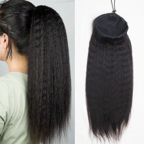 Yaki Straight Ponytail 100% Human Hair Wigs For Women Remy Brazilian Drawstring - Picture 3 of 13